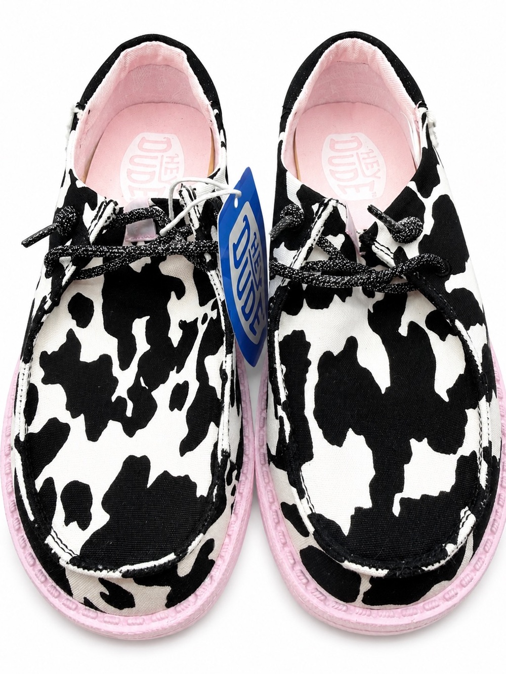 Hey Dude Cow Print Canvas Shoes in Black & Pink
